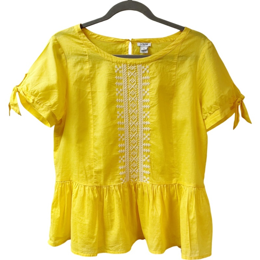 Dainty Embroidered Ruffle Hem Feminine Boho Casual J CREW Top Womens SZ 8 Yellow